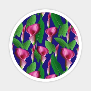 Watercolor Calla Lily Pattern On Blue Background Magnet